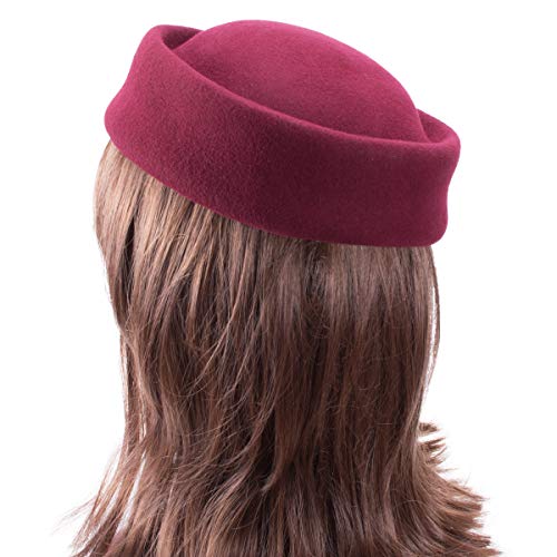 Lawliet Womens 100% Wool Felt Fascinator Hostess Pillbox Millinery Hat Base B028 - color: Wine