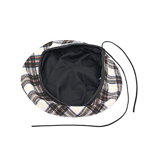 WITHMOONS Cotton Plaid Beret Hat Tartan Check French Beanie Cap YZF0083 - color: Ivory