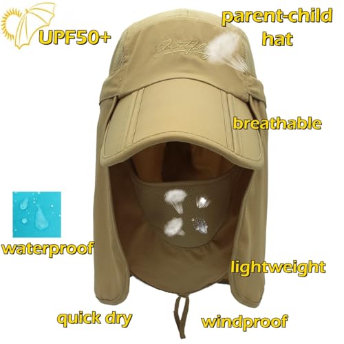 Full Coverage Removable UPF 50+ Sun Hat, Breathable Quick Dry Running Cap - color: Khaki, size: Small