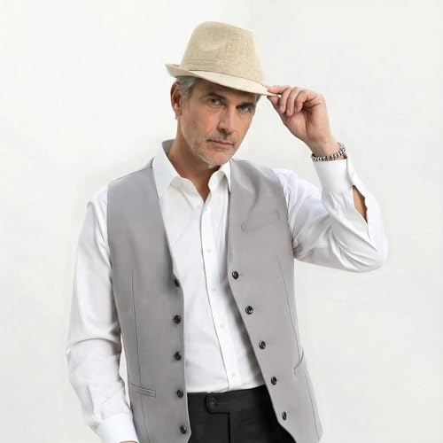 2 Pack Classic Fedora Hats Short Brim Trilby Panama Caps Cosplay Costumes Jazz Hat - color: Milky White + Khaki, size: Large-X-Large