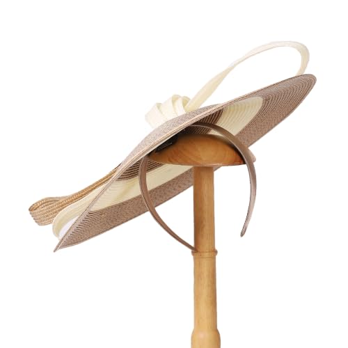 Women’s Elegant Woven Disc Fascinator Hat for Weddings and Race Day - color: Khaki/Beige