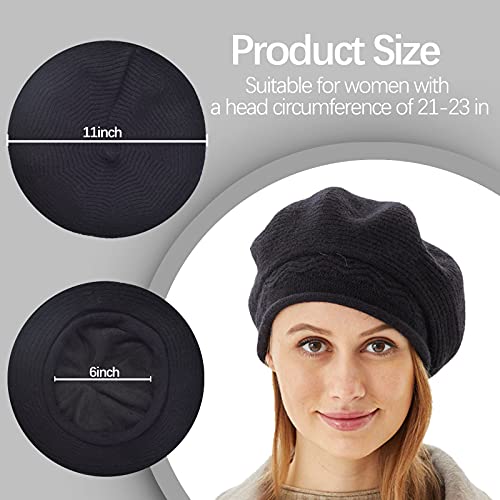 FENELY Beret Hat for Women, French Style Beanie Winter Fashion Warm Thickened Lining Knit Cap - color: Black