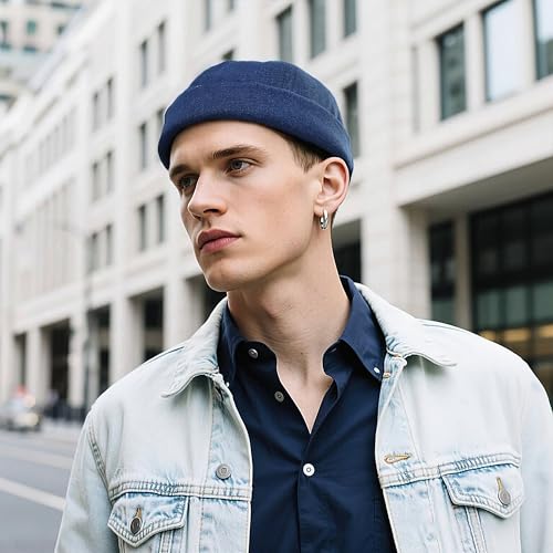 Clakllie Warm Brimless Hat Knitted Skull Cap Docker Hat Soft Beanie Worker Hat Rolled Cuff Sailor Fisherman Leon Hat - color: Cdus-hbmh1-royal Blue