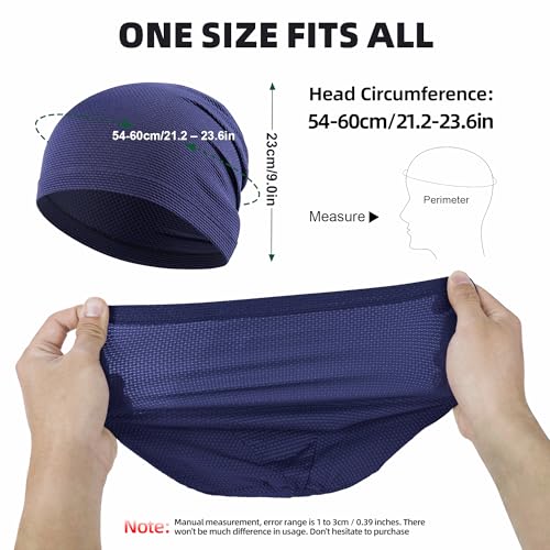 3 Pack Breathable Cooling Skull Cap Sweat Wicking Beanie for Cycling Running Helmet Liner Cap Under Hard Hat - color: Black+black+blue
