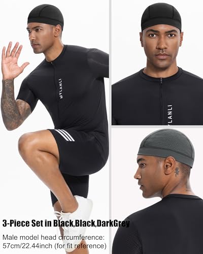 3PCS Cooling Breathable Skull Cap for Men Women Helmet Liner Caps - color: 3pcs(black+black+dark Grey)