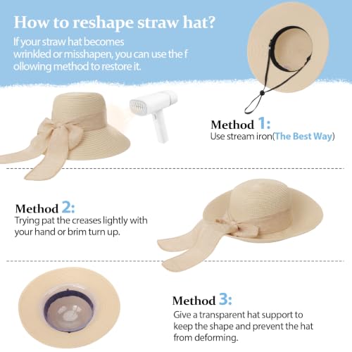 DRESHOW Sun Hats for Women Summer Wide Brim Beach Straw Hat Bowknot Bucket Hats Foldable Floppy Beach Sun Hat UPF 50+ - color: 1 Pack Bowknot Ribbon Hat: Beige