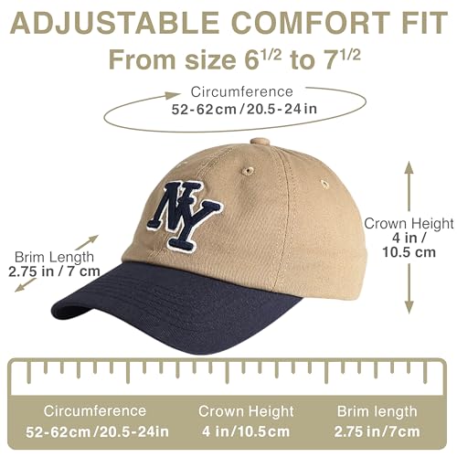NY 3D Embroidered Dad Hat - New York Baseball Cap - color: Khaki-navy