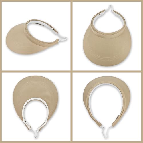 2 Pack Sun Visors Women Wide Brim Clip on Summer Hats Adjustable UV Protection - color: Khaki,black