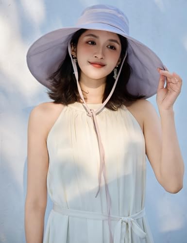 Women Wide Brim Sun Protection Hat Summer Fishing Hats - color: Lightpurple