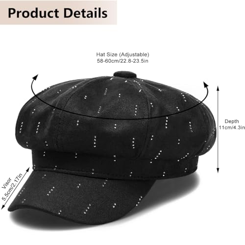 Newsboy Caps for Women Classic Beret Hats Autumn Winter Cap - color: D-black