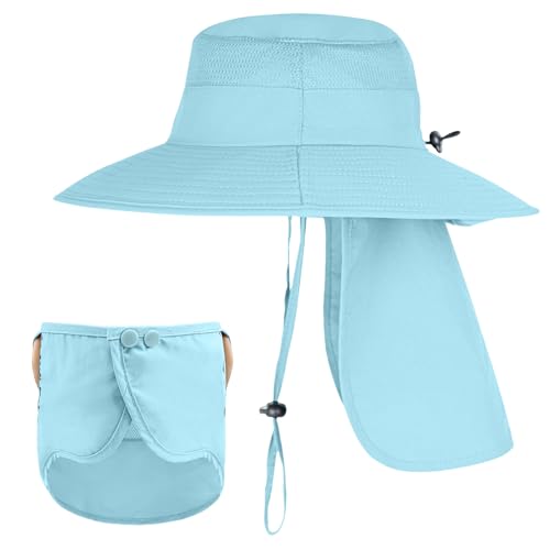 ZOORON Sun Hats for Men Women with Neck Flap Fishing UPF 50+ UV Protection - color: Blue (With Face Cover)