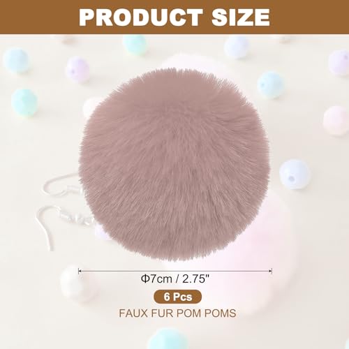 PATIKIL Faux Fur Pom Poms for Hats, 6 Pcs Fluffy Soft Fur Poms Balls with Elastic Loop for Keychain Knitting Hats DIY Scarves Gloves Bag Christmas, Gray Pink - color: Gray Pink