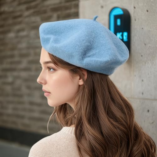 Women's Wool Beret: 70% Wool French Hat for Daily, Lightweight & Chic Berets for Women - color: Sky Blue
