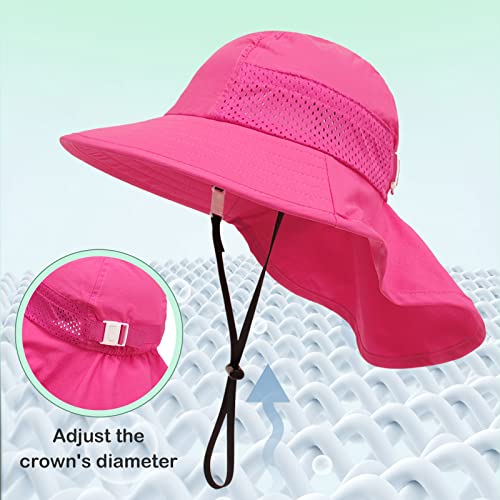 XIAOHAWANG Girls Sun Hat Baby Beach Hats Boys UPF 50+ Kids Summer Protection Cap Toddler Breathable Caps Wide Brim Neck Flap - color: 2 Pack(white+rose), size: 2-6 Years