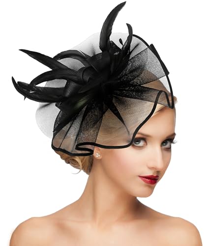 dressfan Womens Fascinator Hat Headpiece Vintage 20s 50s Accessories Headband for Derby/Wedding/Cocktail/Wedding/Tea Party - color: Black
