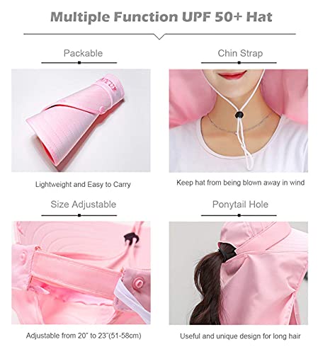 Women Wide Brim Face Mask Sun Hat Detachable Neck Face Flap Ponytail UV Protection Visor Hat Garden Fishing Hiking - color: A3-shun005-fense