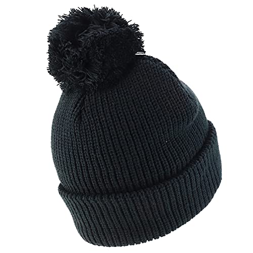 Trendy Apparel Shop XXL Oversized Solid Pom Pom Winter Ribbed Cuffed Beanie - color: Black