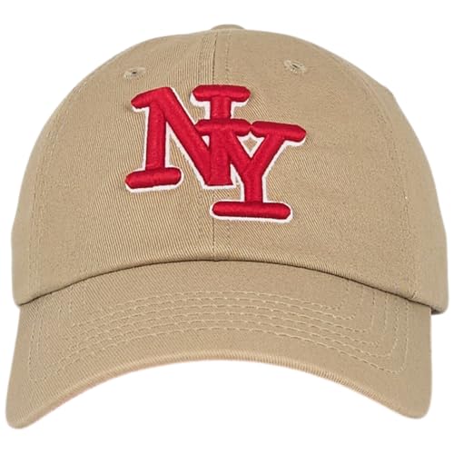 NY 3D Embroidered Dad Hat - New York Baseball Cap - color: Khaki Red