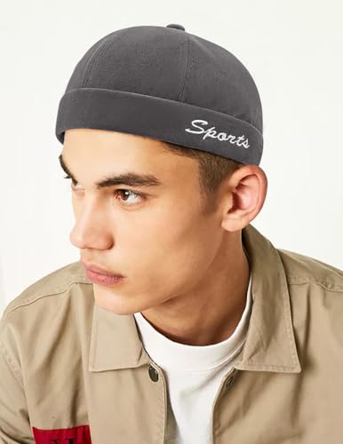 DIYDECAL Retro Brimless Skullcap Hat Docker Cap,Sailor Worker Hat Beanie Hat for Mens - color: Grey