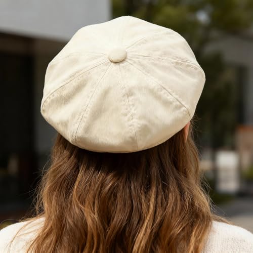 Newsboy Cabbie Baker Boy Hat Beret Cap for Women Pageboy Hats Flat Visor Cap Sailor Hat Adjustable - color: Beige