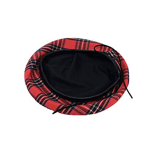 WITHMOONS Cotton Plaid Beret Hat Tartan Check French Beanie Cap YZF0083 - color: Red