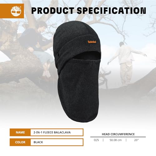 Timberland Men’s 2-in-1 Fleece Balaclava - Water Resistant, Convertible Hood with Face Cover, Soft Fleece for Cold Weather - color: Black