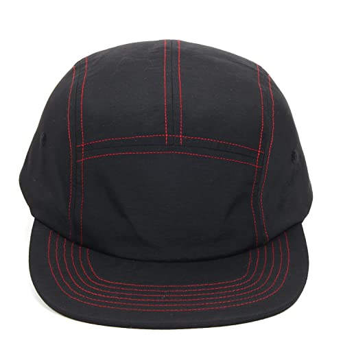 5 Panel Baseball Cap Camp Cap Taslon Short Brim Cap Quick Dry Hat Flat Bill Big Size Large Caps Oversize Running Hat - color: Black&red, size: 7 1/4