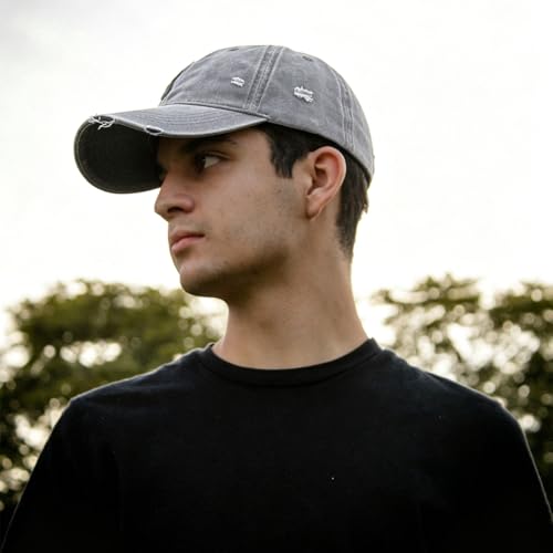 Classic Vintage Distressed Baseball Cap, Washed Cotton, Adjustable Fit - color: C-gray