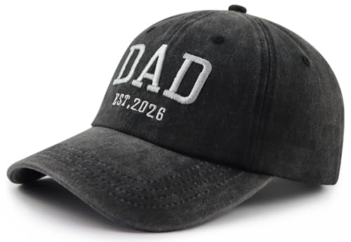 2PCS Mom and Dad EST 2027 2026 Hats for Women Men, New Parents Baseball Cap - color: Dad Black