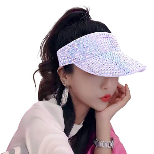 Shiny Rhinestones American Flag Sun Visor Hat Summer Outdoor Open Top Baseball Cap Adjustable Sparkly Party Headwear - color: White