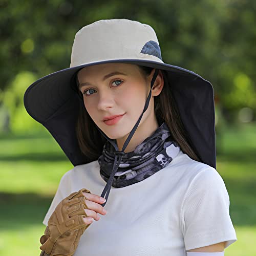 HUAMULAN Women Men Wide Brim Sun Hat Hiking Fishing Hats with Neck Flap - color: Hyp011-mise