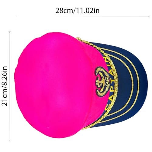 Captain Hat for Adults, Adjustable Sailor Hat, Navy, Nautical and Halloween Party Costume Accessory - color: Pink