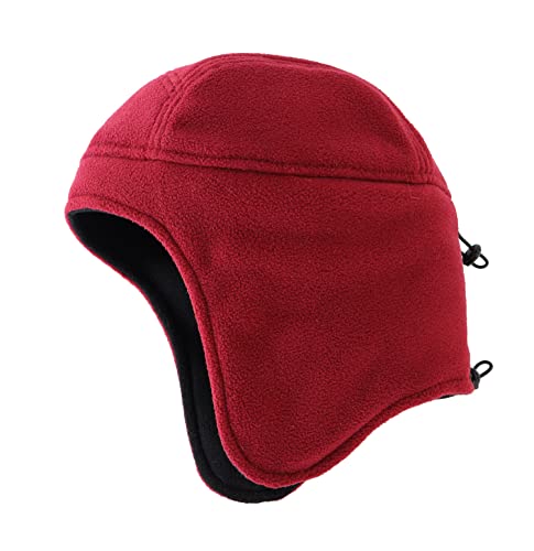Home Prefer Mens Womens Warm Fleece Beanie Earflap Winter Hat Outdoor Winter Cap - color: Wine Red