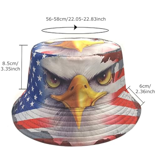 Bucket Hat Beach Sun Hat Fishing Hat for Women Men, Summer Outdoor Travel Packable Fisherman Hat - color: American Flag Eagle