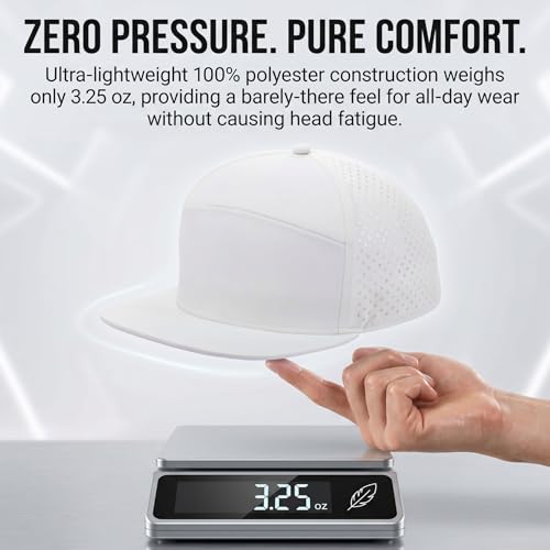 Men Flat Brim Adjustable Performance Hat, Mesh Snapback Laser Perforated Baseball Cap for All-Day Comfort - color: 4017# White