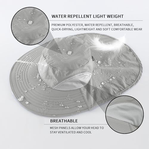Home Prefer Outdoor UPF50+ Sun Hat Wide Brim Mesh Fishing Hat with Neck Flap - color: Light Gray