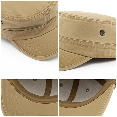 Army Cadet Cap for Men Women Military Flat Top Cap Adjustable Cotton Basic Baseball Cap - color: Khaki