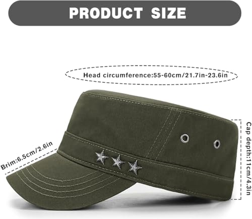Initlove Cadet Army Cap Military Unisex Flat Top Hat for Men Women - color: Star Green