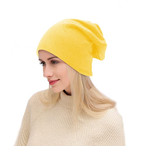 DOOVID Slouchy Beanie for Women Men Baggy Beanie Hats Casual Stretch Knit Hip-Hop Skull Caps - color: Yellow