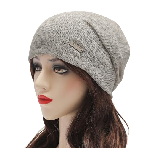 ZLYC Women Slouchy Beanie Hat Summer Knit Chemo Headwear - color: Solid Gray