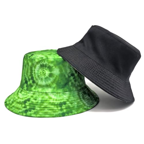 Quanhaigou Bucket Hats Unisex Summer Travel Beach Fisherman Cap for Men Women Teens - color: Green Tie Dye