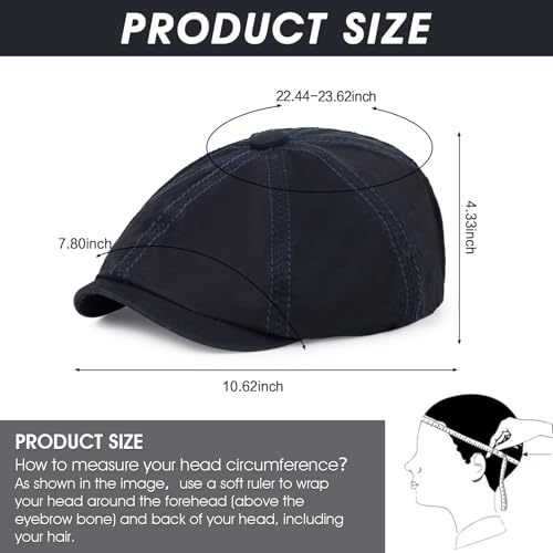 Newsboy Cap for Men Cotton 8 Panel Men's Flat Cap - color: Black+navy, size: One Size