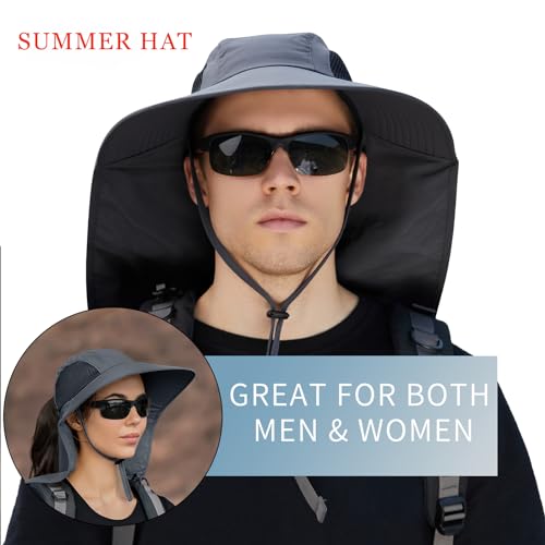 Sun Hat for Men Women with Neck Flap,UPF 50+ UV Protection Fishing Hat - color: 1pack-dark Grey Sleeves