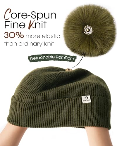 FURTALK Pom Pom Winter Hats for Women Fleece Lined Slouchy Warm Beanie Skull Cap - color: Green