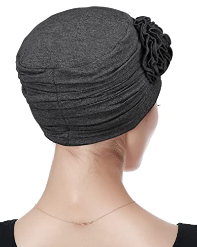 Alnorm Flower Design Chemo Hair Loss Caps Cancer Headwear for Women - color: Dark Hemp Grey