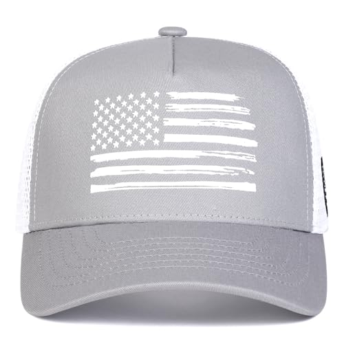 American Flag Trucker Hat, Breathable Mesh Snapback Baseball Cap for Men Women - color: Gray