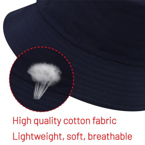 Cotton Bucket Hat for Women Men Summer Travel Sun Beach Bucket Cap, Unisex Outdoor Fisherman Hat - color: Navy Blue
