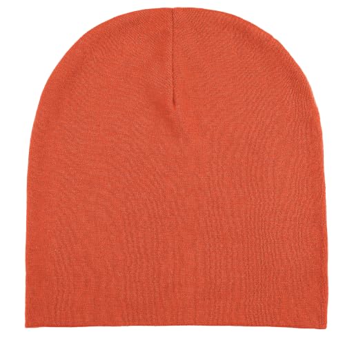 Thin 100% Cotton Fine-Knit Beanie Hat Slouchy Soft Chemo Skull Cap - color: 1-orange
