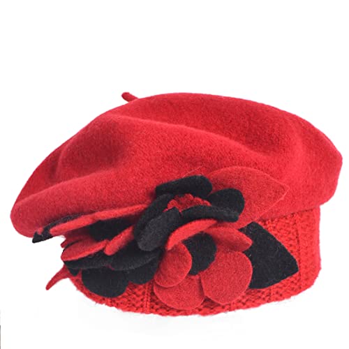 Lady French Beret 100% Wool Beret Chic Beanie Winter Hat HY023 - color: Red