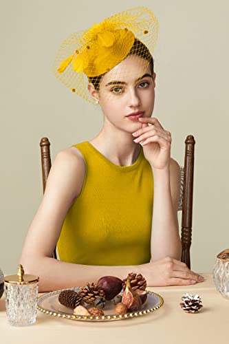 BABEYOND Fascinators Hats for Women Tea Party Pillbox Derby Wedding Hat - color: Golden